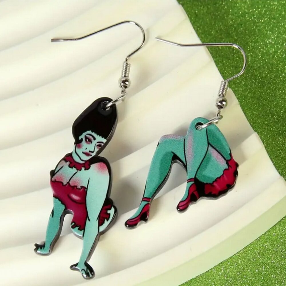 1950's Bride of Frankenstein Pinup Girl Dangle Earrings